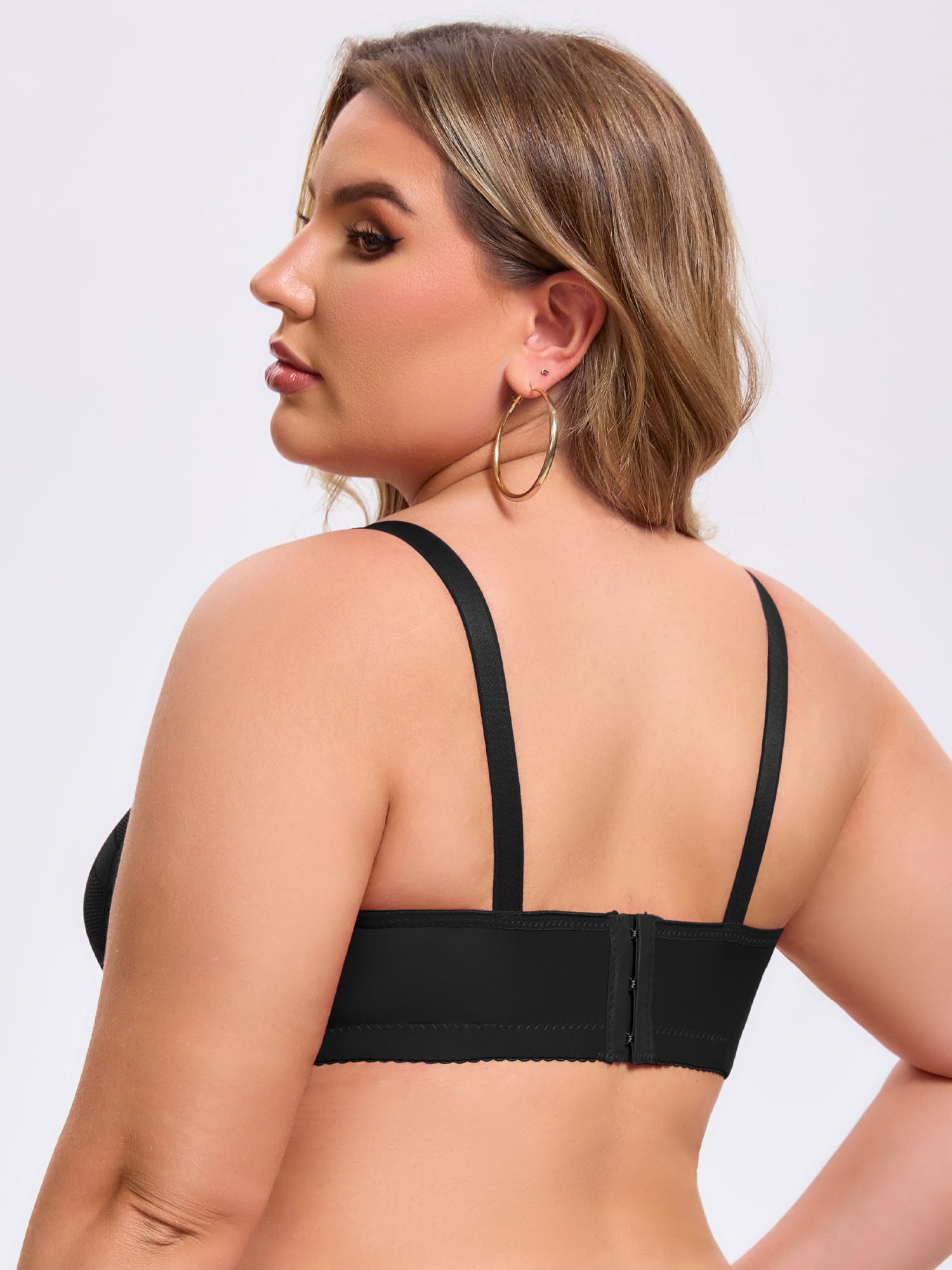 DARING DIVA Women's Deep V Wireless Bralette Soft Cup Adjustable Straps Bra C 52 Black