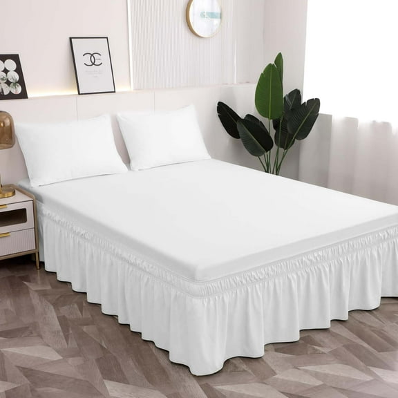 Twin Bed Skirt 16 Inch Drop, Microfiber Dust Ruffle Wrap Around with Elastic Bands, Fits Twin/Twin XL Mattress, Easy Installation, White