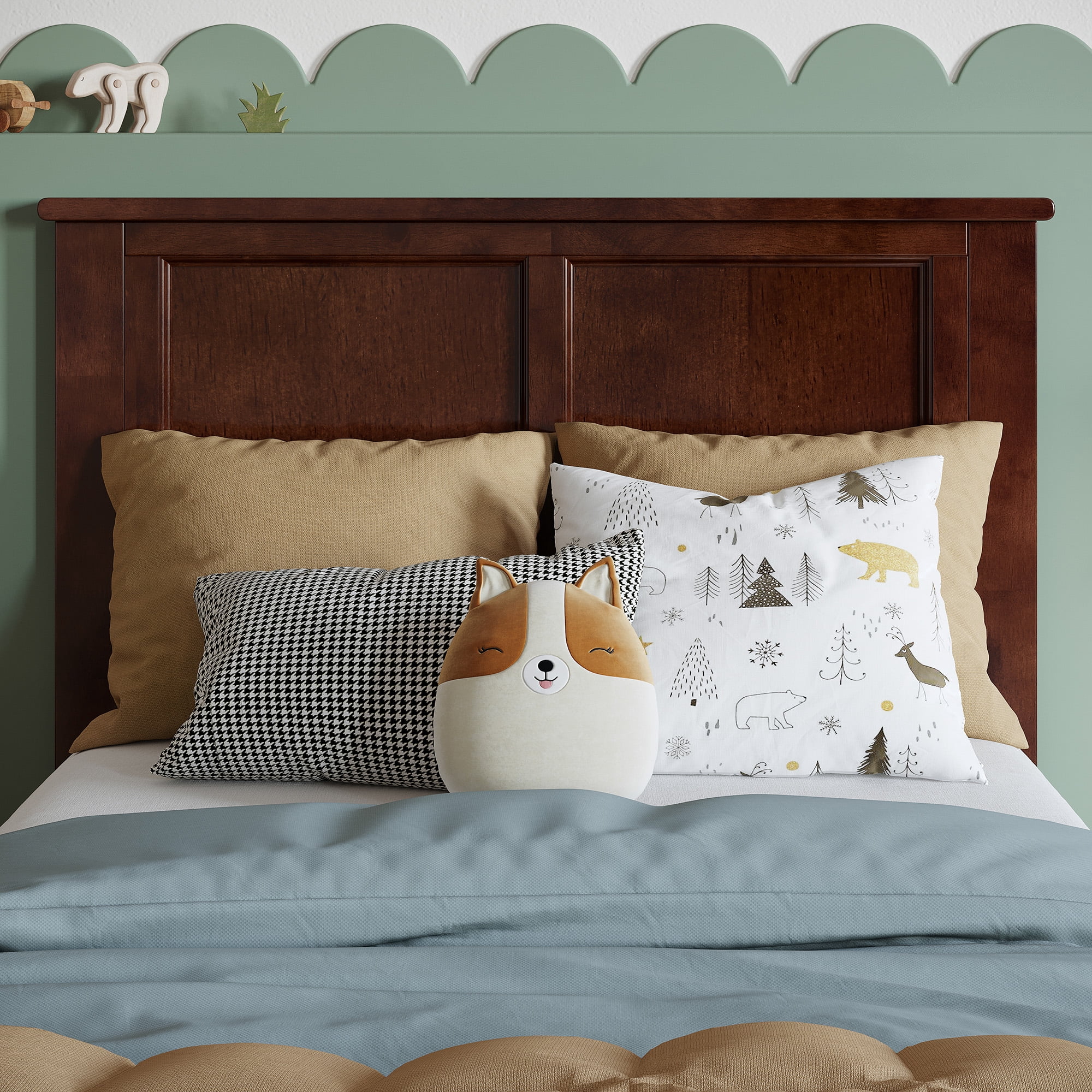 AFI Madison Twin Wood Foundation Bed with Matching Headboard Footboard, Walnut