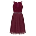 thumbnail image 3 of iEFiEL Big Little Girls Halter Neck Chiffon Summer Dress Sleeveless Rhinestone Wedding Birthday Party Dress Burgundy 14, 3 of 6