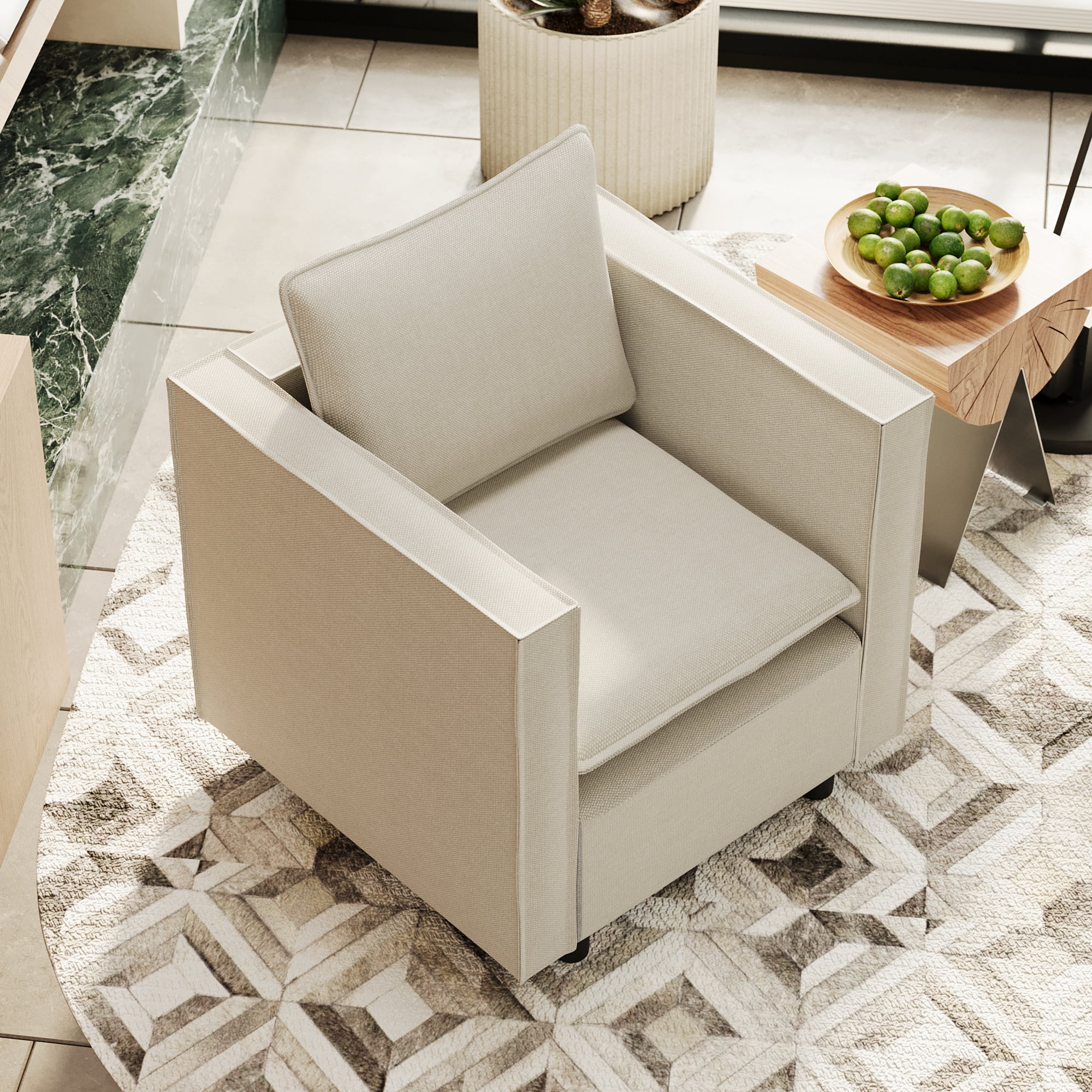 MAYEERTY Decorative Beige Single Sofa Chair – Comfortable Soft Cushioned Armchair, Modern Design for Bedroom/Corner/Reading Room