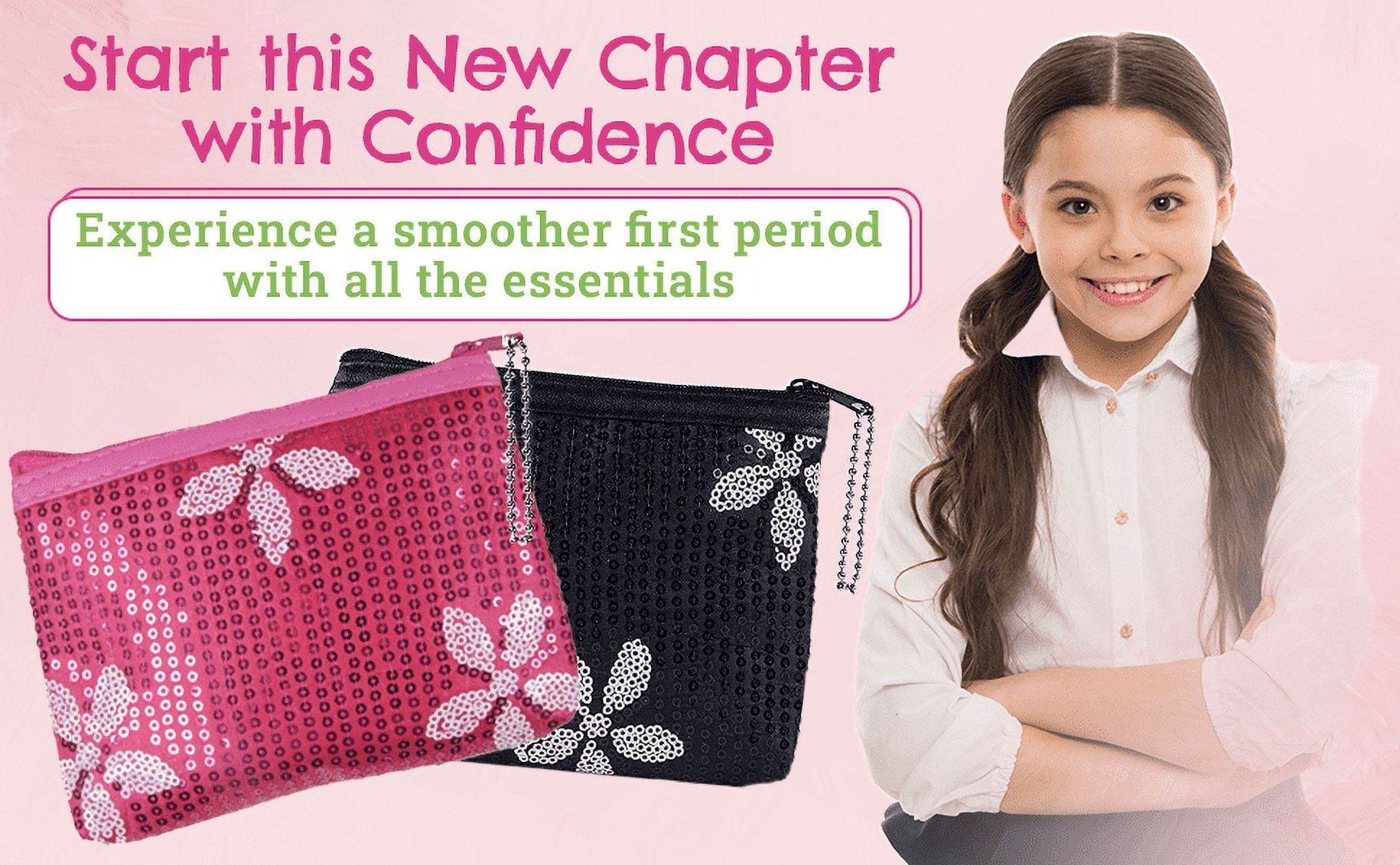 Be Prepared Period First Period Kit for Girls - Feminine Pads & Liner  (Pink 2pk)