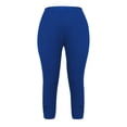 thumbnail image 4 of Capri Leggings for Women Elastic High Waisted 3/4 Length Yoga Pants Summer Soft Lightweight Workout Capris Royal Blue L, 4 of 5