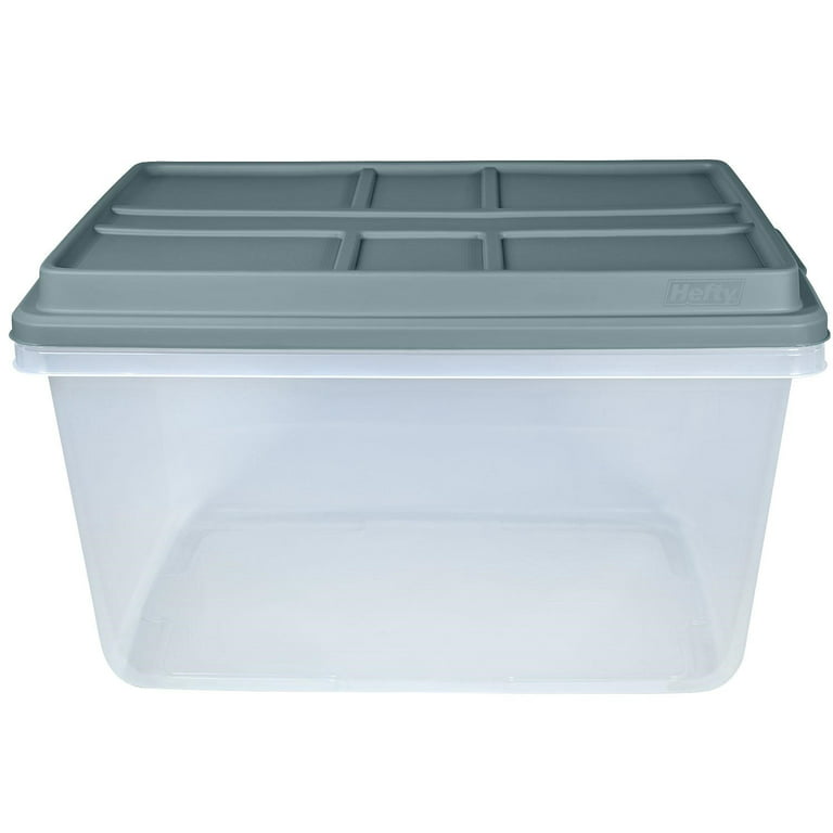 Hefty 72 qt. Clear Plastic Storage Bin with Blue Hi-Rise Lid, 6 Pack