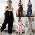 thumbnail image 5 of Womens Casual Sleeveless Baggy Linen Overalls Wide Leg Jumpsuit Plus Size Overalls Loose Rompers, 5 of 5