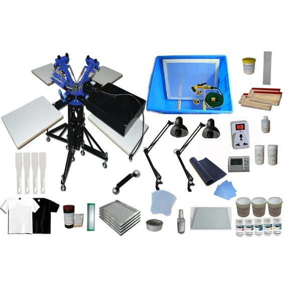 Techtongda 3 Color 4 Station Screen Printing Kit Full Material Starter Kit Flash Dryer DIY Rotary Screen Printing Press #006891