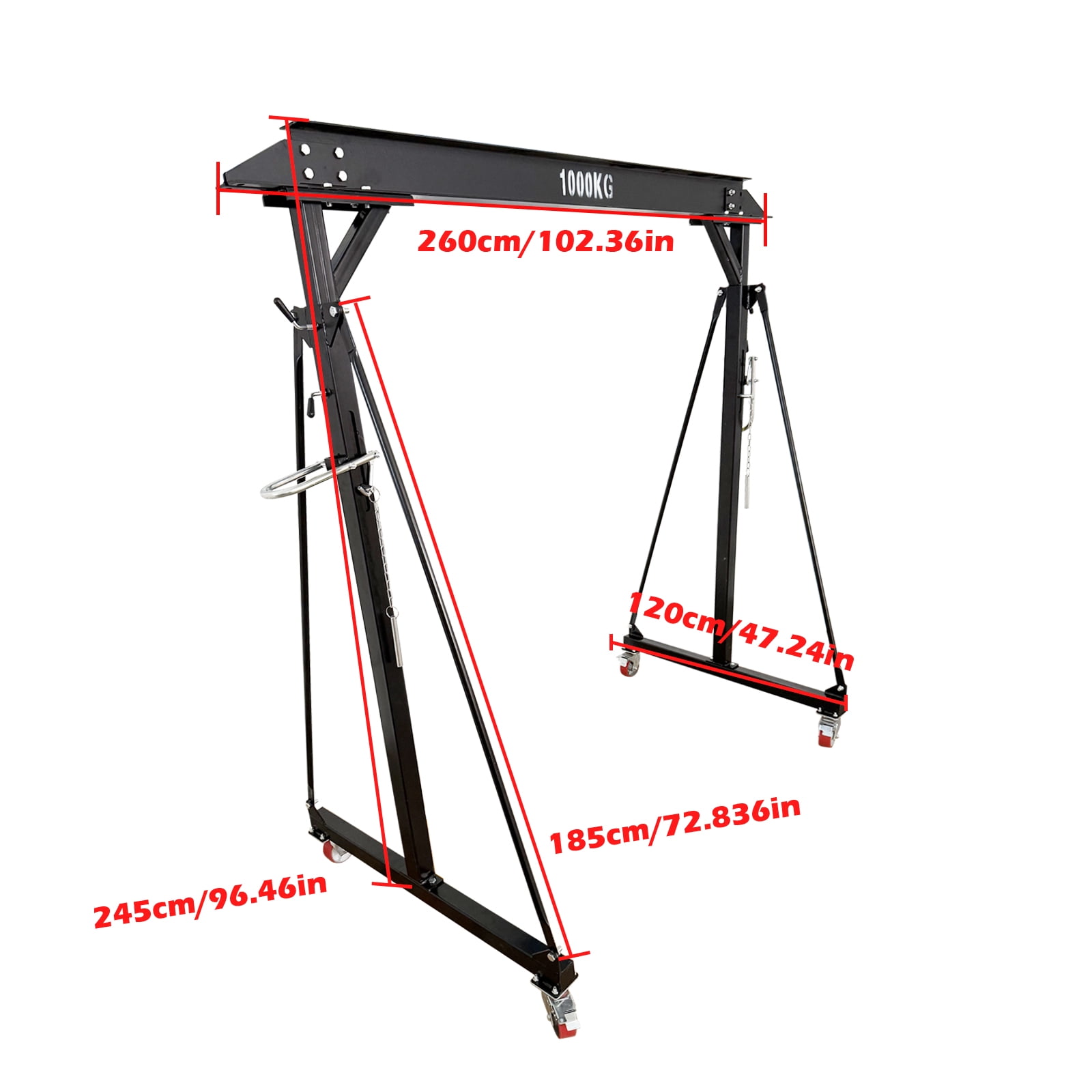 Portable Mobile Gantry Crane Portable Lift Hoist with Ajustable Height Range of 94.5" to 141.7"