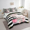 thumbnail image 3 of Manfei Women'S Perfume Twin Bedding Sets 7-Piece,Pink Flower Floral Bedding Comforter Set,White Black Lines Sheet Sets For Girls,Luxury Bedroom Decor,Reversible, 3 of 8