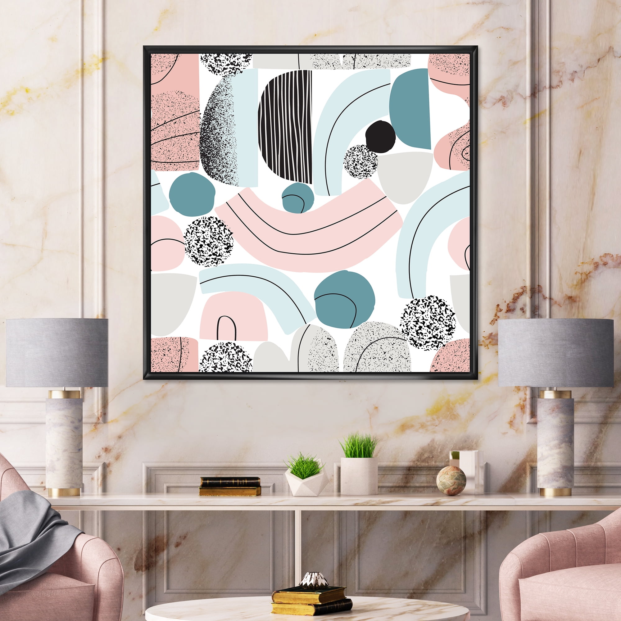 Designart 'Art Collage In Pastel Colors' Modern Framed Canvas Wall Art Print