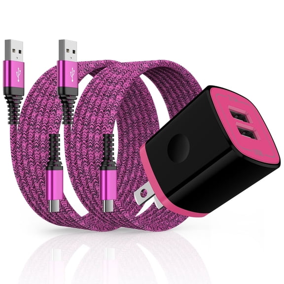 USB Wall Charger Block, Hootek USB C Block with 2Pack 10FT6FT Charging Cord Type C Cable USB C Charging Cables Android 2.1A Dual Port USB Brick Charger Box Fast Charging Block for Samsung, Pink