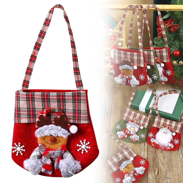 WHEANG Portable Santa Christmas Doll Bags 3D Design Fabric For Wrapping Xmas Bags