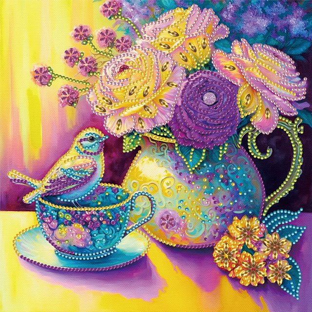 Con Forma Especial Parcial Pájaro Ambiental 30x30cm Color Morado Y Amarillo