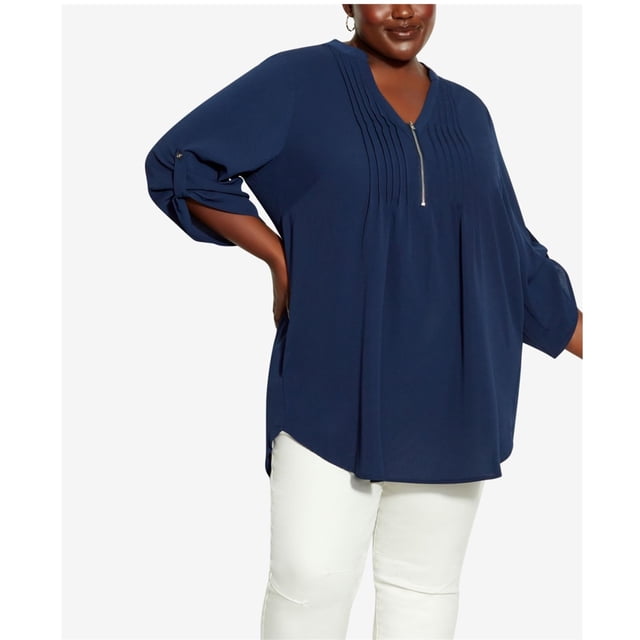 avenue Womens Piperly Tunic Blouse, navy, Plus Size, 26/28