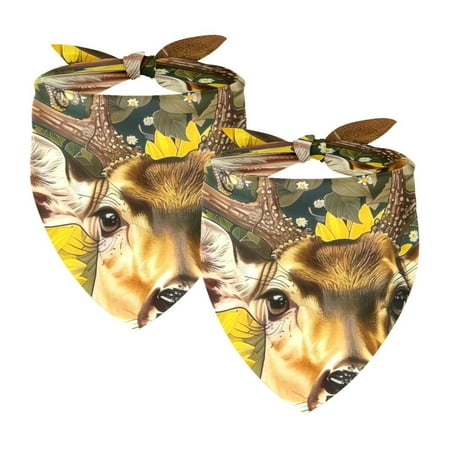 PhooArto Sunflower and Deer Pattern Dog Bandanas 2 Pack Soft Washable Pet Scarf Triangle for Large Dogs Puppies and Cats