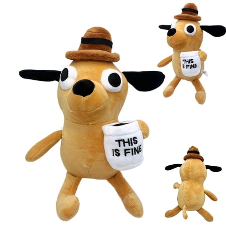 This Is Fine Dog Meme Plush Toys Soft Stuffed Gift Dolls8.3'' High For Kids Boys Girls