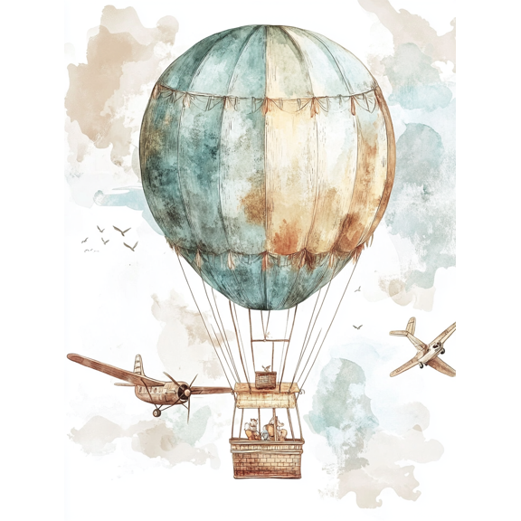 Vintage Hot Air Balloon Canvas Art Print, Suitable for Living Room, Bedroom, Office, Nursery, and Hallway Decoration