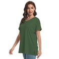 thumbnail image 6 of Women's V Neck T Shirts Casual Rolled Short Sleeve Side Split Summer Tops Loose Fit, 6 of 6