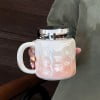 Taza de café de cerámica de 450 ml con asa | Taza térmica de doble pared para bebidas frías y calientes | Ideal para el hogar, la oficina y la cocina | Disponible en rosa, verde y amarillo
