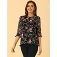 thumbnail image 3 of BluElegante Casual De GaCon Estampado Floral De Man3/4 Con Volantes PaMujer Negro-2 XL, 3 of 5