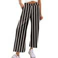 thumbnail image 2 of CLOISE Women's Pants with Pockets Stretch Wide Leg Pants Elastic Waisted Palazzo Pants Summer Casual Fashion Striped Pants Loose Lightweight Cropped Flowy Trousers Black M, 2 of 6