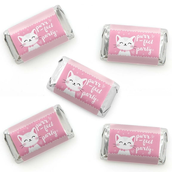 Big Dot of Happiness Purr-fect Kitty Cat - Mini Candy Bar Wrapper Stickers - Kitten Meow Baby Shower or Birthday Party Small Favors - 40 Count
