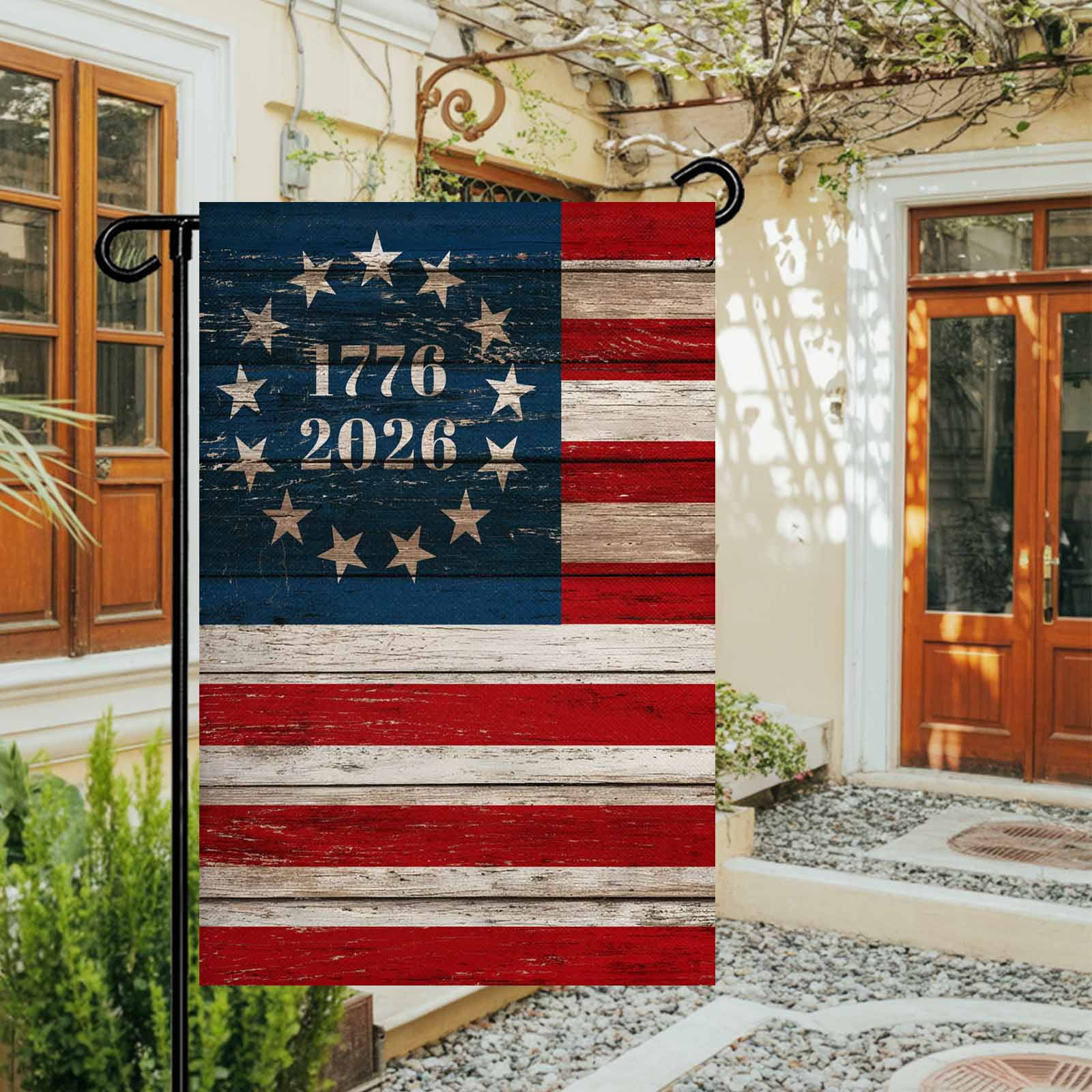 4th of July Garden Flags Patriotic Stars 250th Anniversary Garden Flag Double Sided Welcome Flag American Flag Independence Day Yard Flags for Outdoor Lawn Porch Memorial Day Decor 28x40 Inch