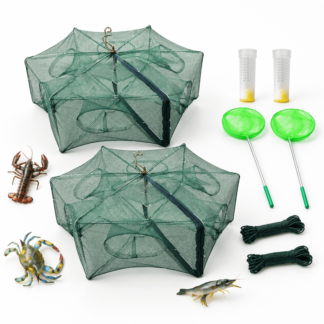2Pcs 6 Holes Foldable Portable Fishing Bait Net for Minnow Crawfish Crab Shrimp