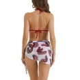 thumbnail image 3 of Women's Triangle Halter Bikini Sets 3 Piece High Cut Thong Leaf Print Cover Up Skirt Swimwear Bathing Suits Small Red, 3 of 5