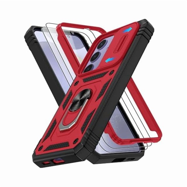 LujingZ for Samsung Galaxy S24+ Plus Case: S24 Plus Case with 2*Screen Protector | Magnetic Stand & Slide Camera Cover | Shock Proof Military-Grade Funda para S 24 Plus Cover -Red+Black