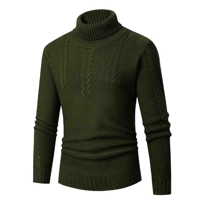 EGNMCR Turtleneck Sweater for Men, Man New Pattern High Collar Solid Color Twisted Flower Keep Warm Head Cover High Collar Long Sleeves Bottom Layer Knitting Sweater Men Polyester Top