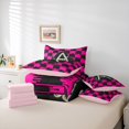 thumbnail image 6 of Manfei Fashion Grid Initial A 7-Piece Twin Bedding,Pearl Print Bedding Comforter Set,Black Pink,Pink Reversible, 6 of 7