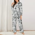 thumbnail image 2 of Pajamas for Women Sets, Black grey peace sign Lounge Sets Long Sleeve Button Down Night Shirts Sleepwear Pjs, 2 of 6