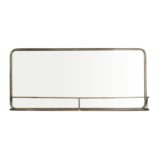 Brass Metal Framed Mirror with Shelf