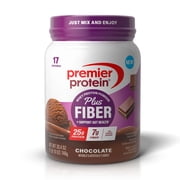 Premier Protein Powder Plus Fiber, 25g Protein, 7g Fiber, Chocolate, No Added Sugar, 17 Servings