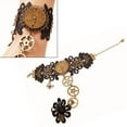 thumbnail image 6 of Black Lace Bracelet Lace Fingerless Glove with Steampunk Wristband, 6 of 8
