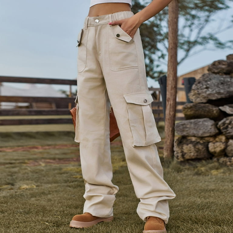 XFLWAM Cargo Pants Women High Waist Stretch Cargo Pants