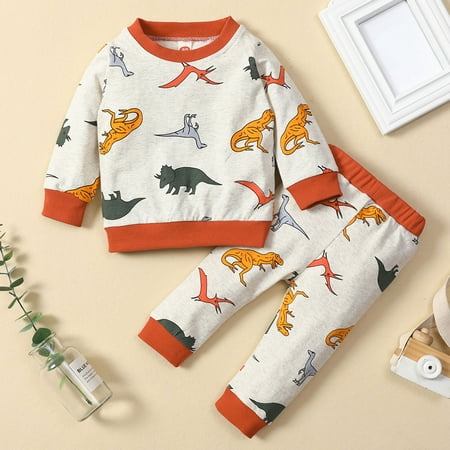 

Cathalem Teens Clothes for Girls Fall Toddler Boys Girls Long Sleeve Cartoon Dinosaur Prints Baby Clothes for Girls Childrenscostume Orange 18-24 Months