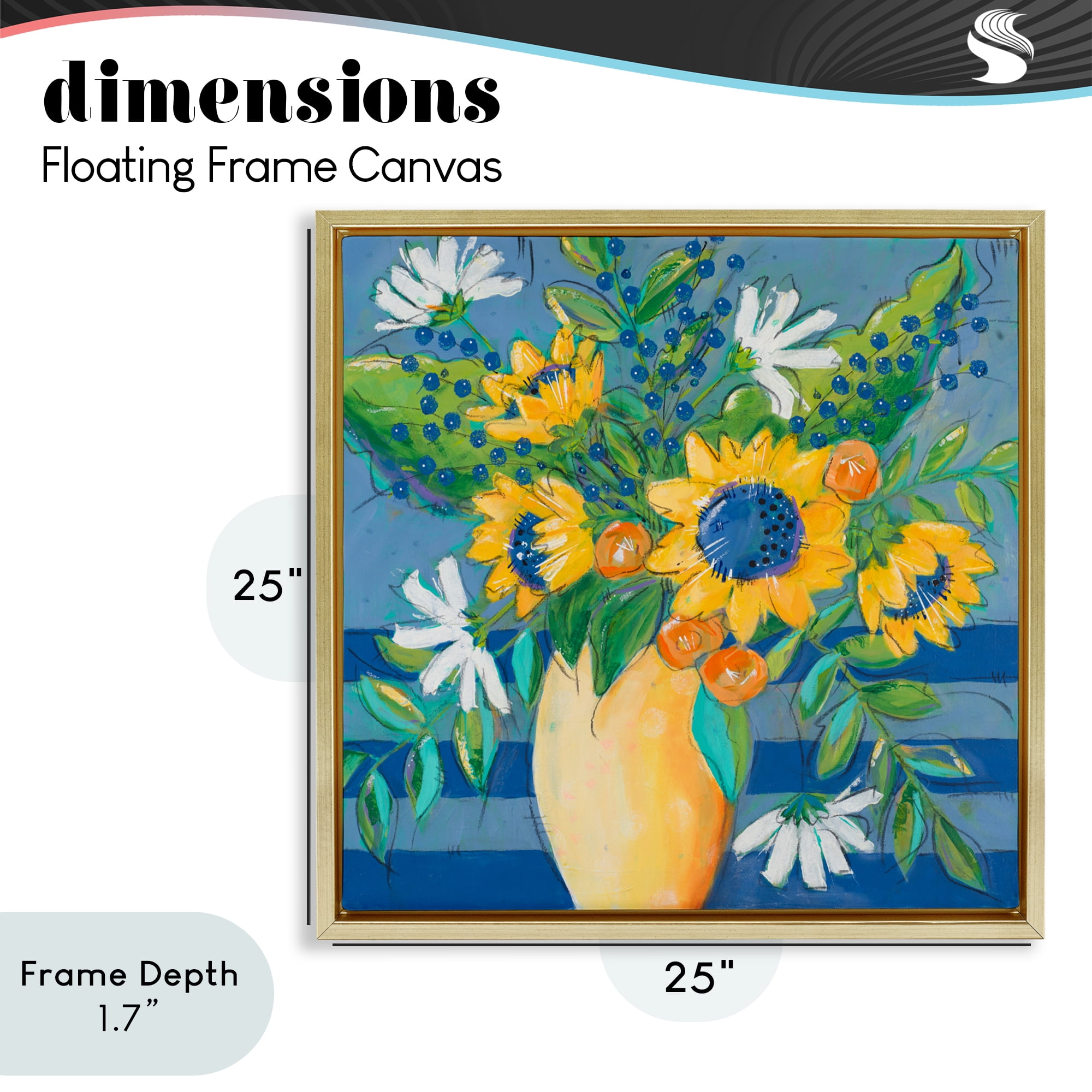 Stupell Industries Floral Bursts Among The Blue Gold Framed Floater Canvas Wall Art, design by Krinlox