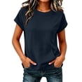 thumbnail image 2 of GERsome Sweatshirt for Women Crewneck Short Sleeve Lightweight Casual Travel Pullover Tops with Pockets Navy M, 2 of 6