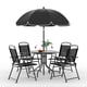 thumbnail image 1 of Set de Comedor Exterior – 6 Piezas – Mesa de Vidrio Templado – 4 Sillas Plegables – Sombrilla Incluida – Jardín, Patio, Terraza o Piscina – Negro, 1 of 8