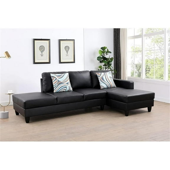 Star Home Living 2 Piece Contemporary Faux Leather Sectional Sofa Living Room Set Black