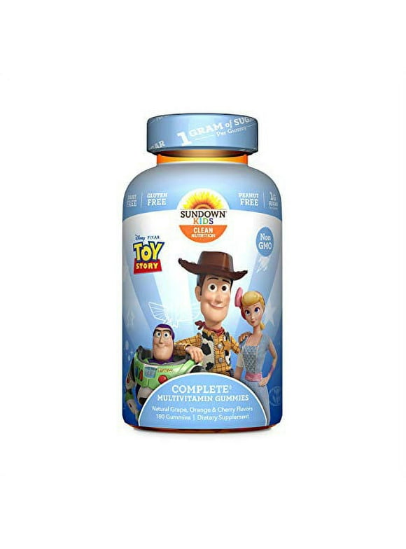 Sundown Kids Disney and .. .. Pixar Toy Story .. 4 .. Multivitamin Gummies, .. Vitamins A, .. C, .. D, E, Gluten-Free, .. .. Dairy-Free, Peanut-Free, 180 Count ..