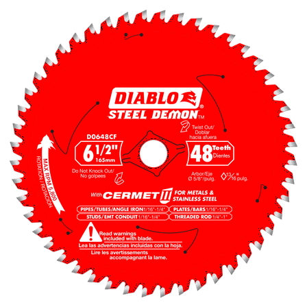 Diablo Steel Demon Cermet II Metal Cutting Circular Saw Blade, 6-1/2in., 48T, Model# D0648CFA