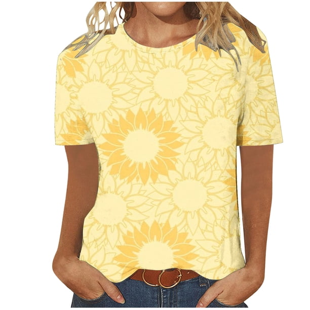 Blusas para las Mujeres Casual Impreso Cuello Redondo Manga Corta Camiseta Top, Tops Cortos para las Mujeres Primavera Verano
