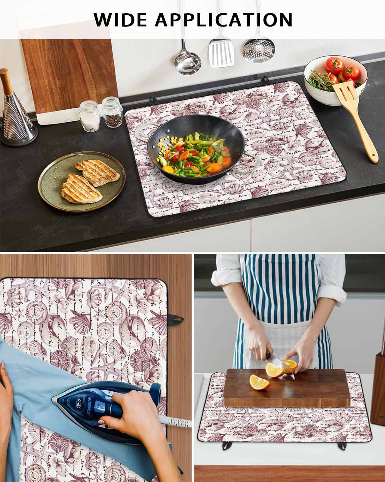 nqOlkjepod Large Induction Cooktop Protector Mat 24"x21", Vintage Red Coastal Stove Top Covers for Electric Stove, Starfish Conch Shell Summer Stove Burner Cover Mats, Glass Top Stove Cover