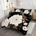 thumbnail image 6 of Queen Comforter Set Botanical Floral Bedding Set White Flowers Leaves Printed on Black Reversible Design Soft Microfiber Comforter with Sheet Set All Season 7 Pieces Bed in a Bag, 6 of 7