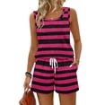 thumbnail image 2 of Iaqnaocc 2 Piece Sets for Women Casual Short Sets for Women Square Neck Striped Tank Top and Shorts Summer Outfits Lounge Sets for Women Vacation Outfits for Women Hot Pink 2XL, 2 of 6
