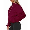 thumbnail image 3 of Womens Winter Fleece Jackets Long Sleeve Zip Up Cropped Warm Coats Fall Fashion Workout Outerwear Clothes Wine Red M, 3 of 8