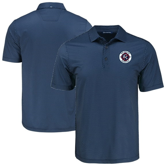 Men's-Cutter & Buck  Navy New England Revolution Big & Tall Pike Eco Shadow Check Print Recycled Polo
