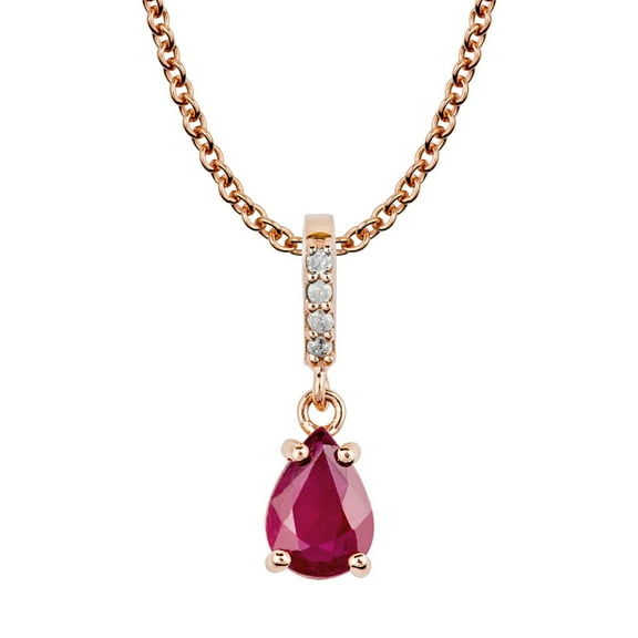 10k Rose Gold Genuine Pear-Shape Ruby and Diamond Drop Pendant Necklace